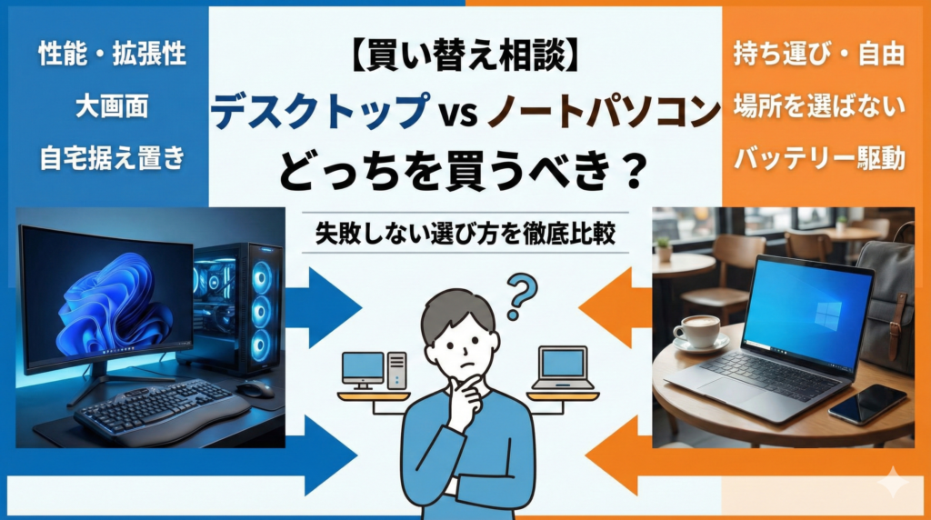【買い替え相談】デスクトップとノートパソコン、どっちを買うべき?失敗しない選び方を徹底比較 - PCトラブル110番